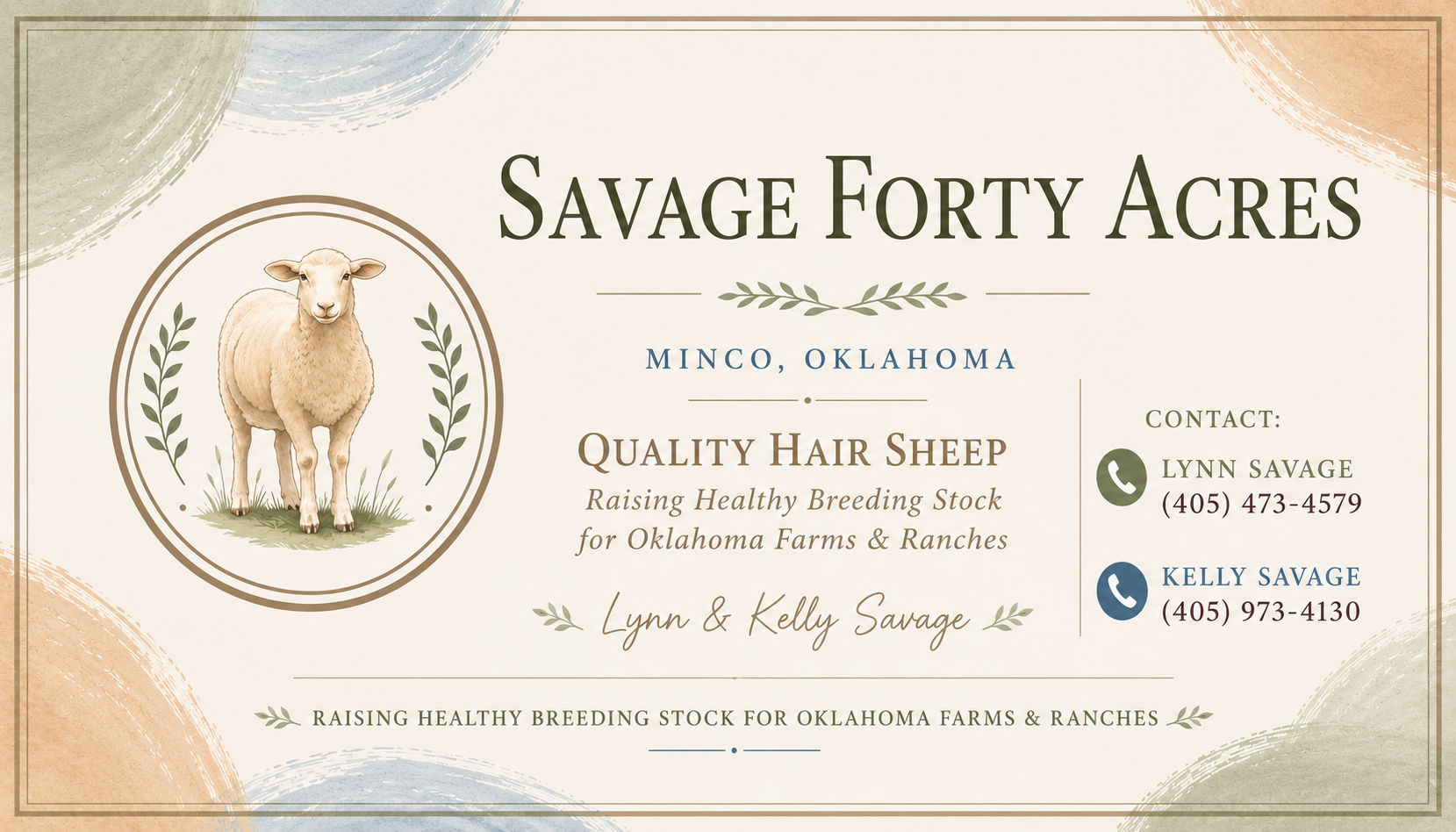 Savage Forty Acres banner: Quality hair sheep, Minco, Oklahoma, Lynn and Kelly Savage